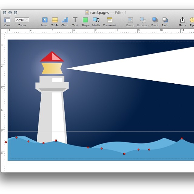 测试 iWork Pages 5 的钢笔工具，画了个海上的灯塔。